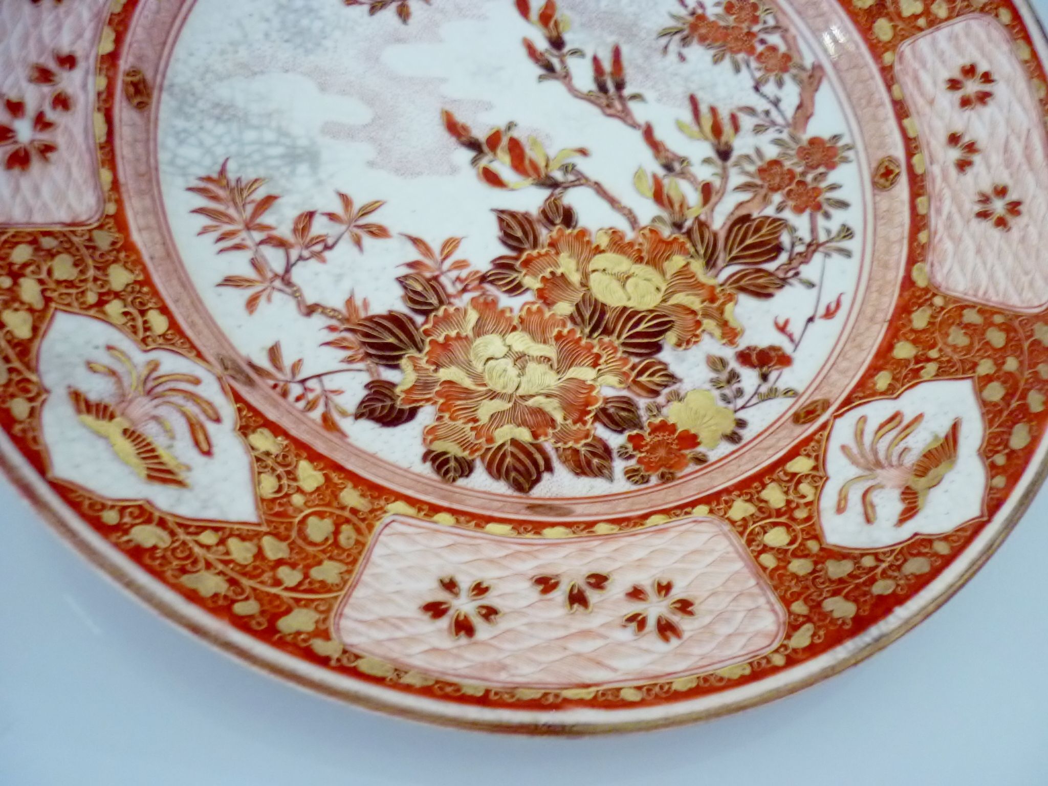 Old nineteenth century plate, Japan Kutani, signed, red and gold