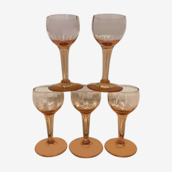 Set of 5 pink liquor glasses