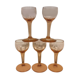 Set of 5 pink liquor glasses