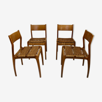 Lot de 4 chaises en chêne design italien de Consorzio Sedi Friuli 1960