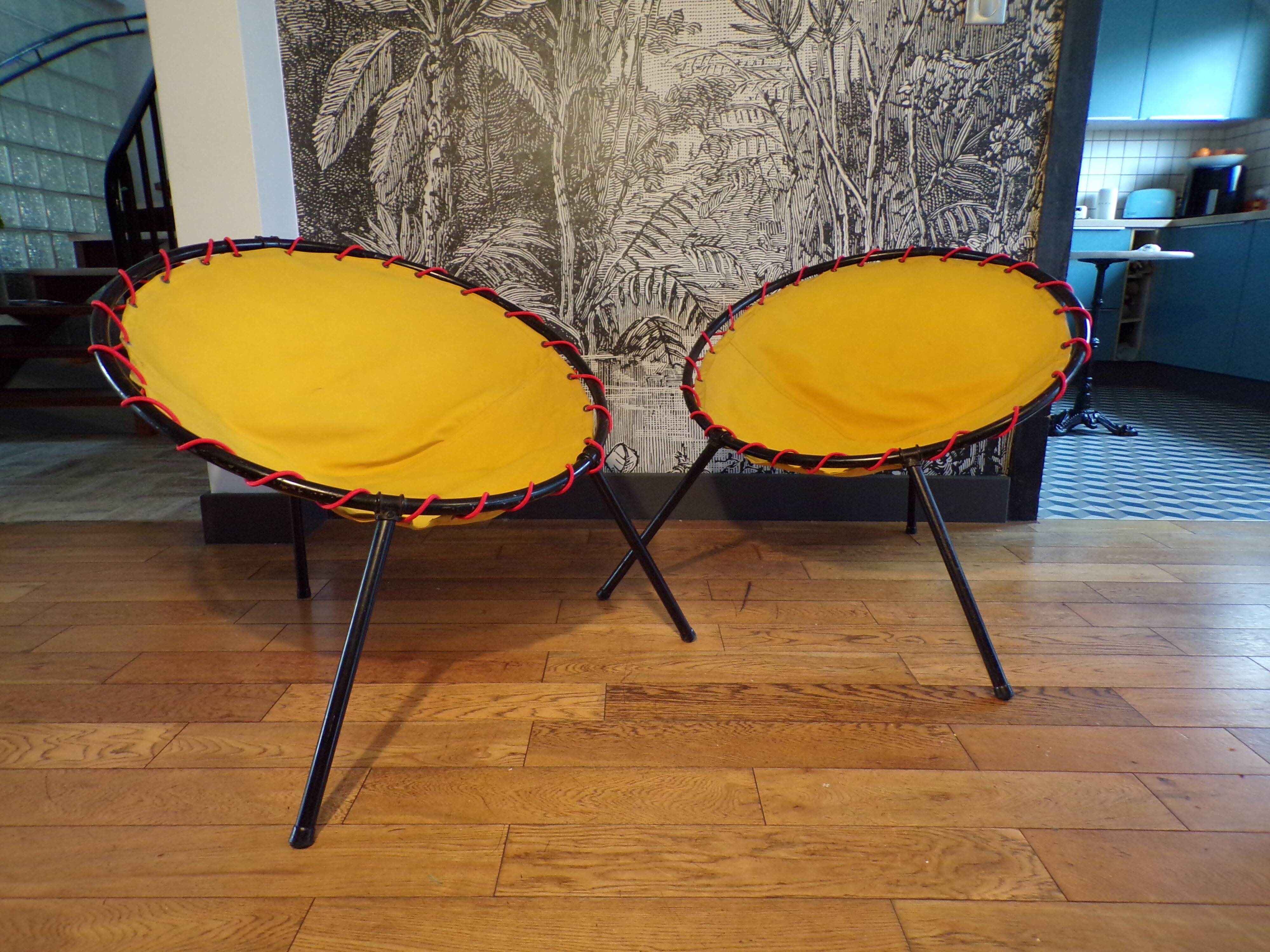 Pair of folding balloon chairs from the 1950s-60s.