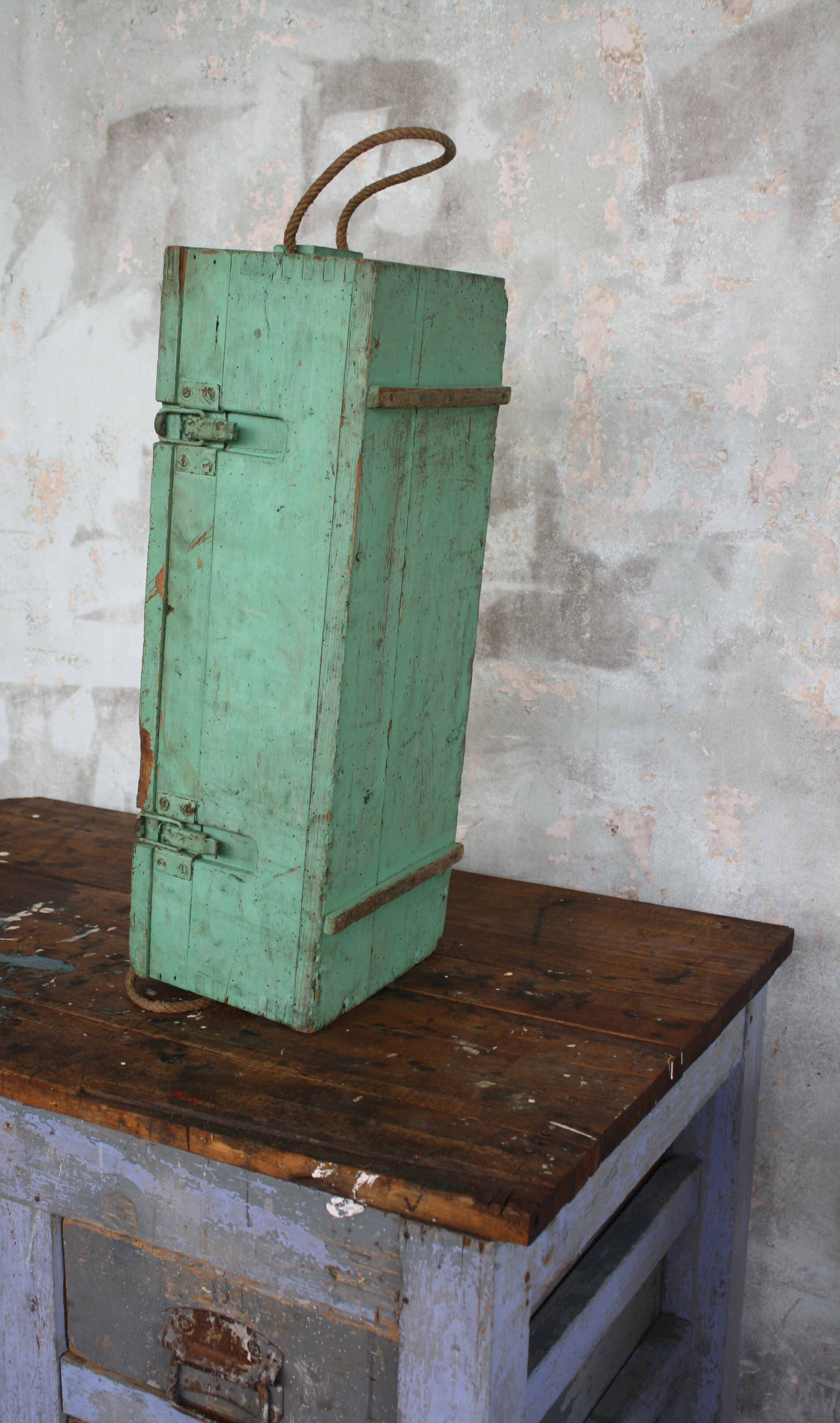 Green vintage wood tool case