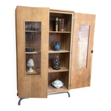 Glass-fronted school cabinet in raw oak