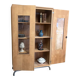 Glass-fronted school cabinet in raw oak