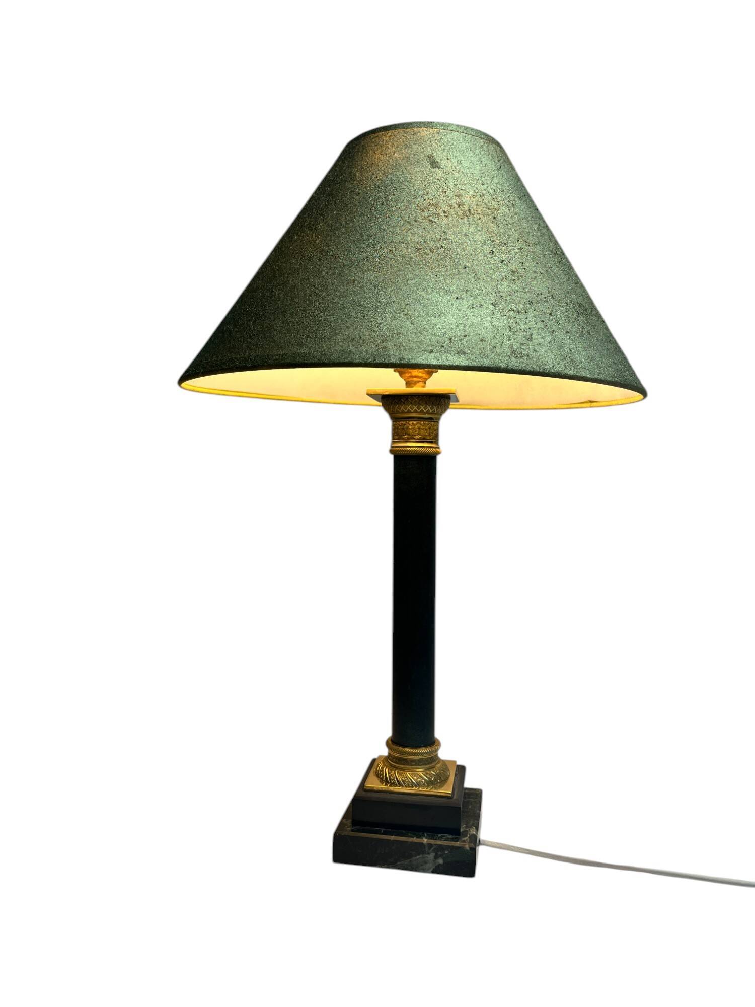 Empire bronze marble and patinated sheet metal lamp base, 20th century