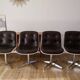 Set of 4 Executive Strafor shell chairs in leather, plastic and chrome 1970s