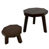 Vintage wooden set of  hexagon side tables/plant tables from the 70s