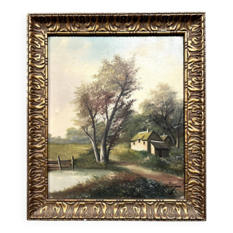 Henri catrou 19th century: oil on canvas lake landscape