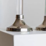 Two Vintage Candlesticks: Transparent Plexiglas & Chrome-Plated Metal, Italy 1970s Mid-Century Design