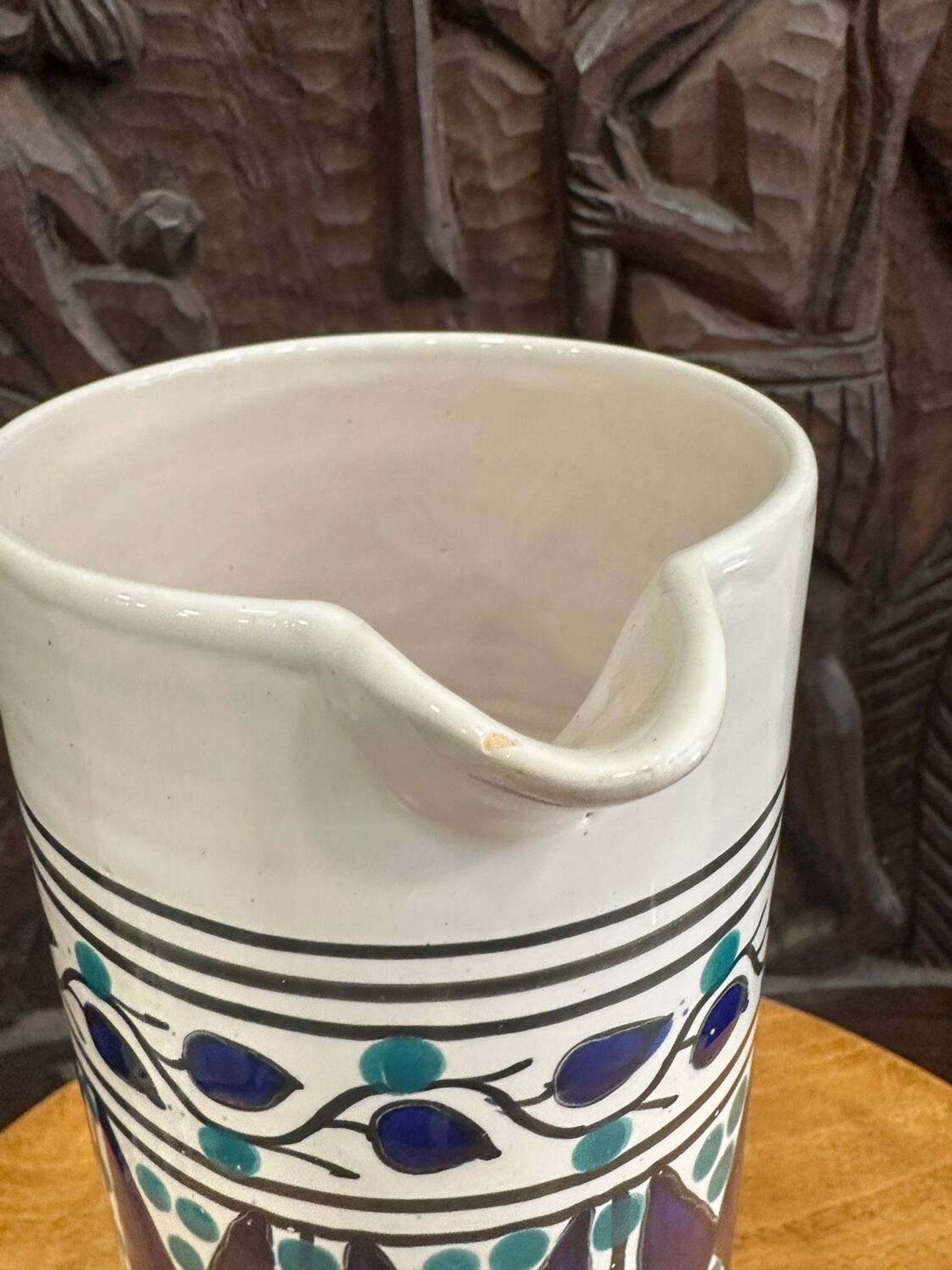 Handcrafted ceramic pitcher from Fes.