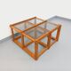 Vintage square coffee table in pine and smoked glass from the 70s and 80s.