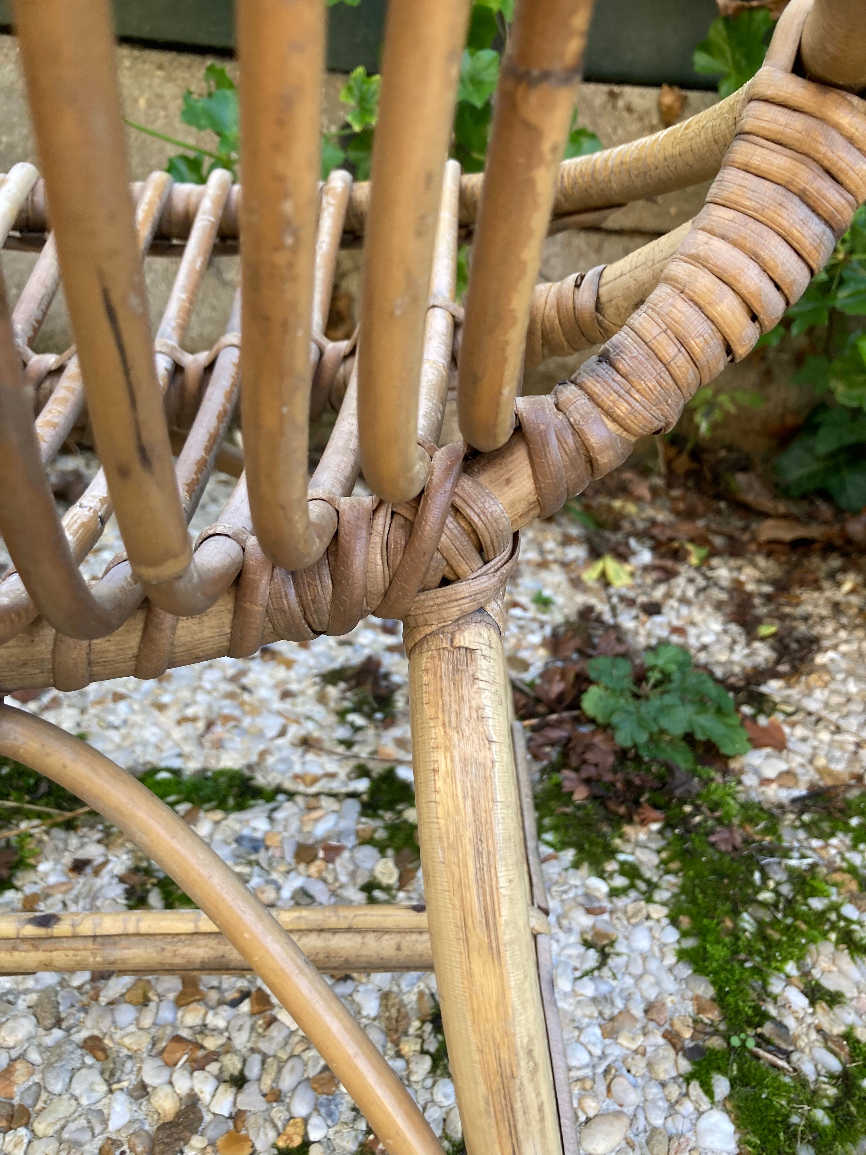 Set of 3 vintage rattan armchairs