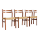 Mid Century Danish teak and paper cord dining chairs 1960s , set of 4