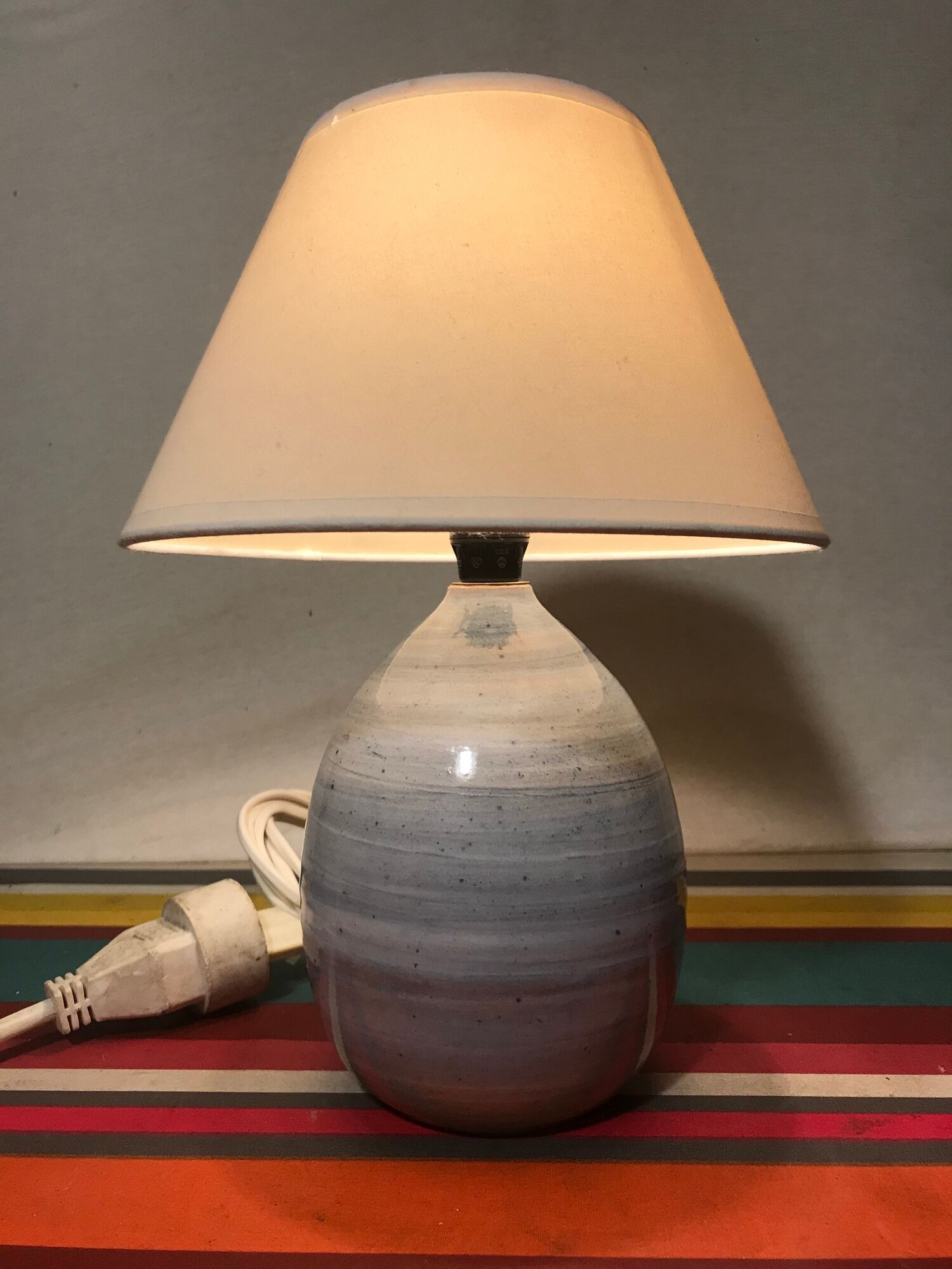Old Blue Enamels EnamelSed Earth Ball Lamp Signed Blue - Vintage Cream Lamp