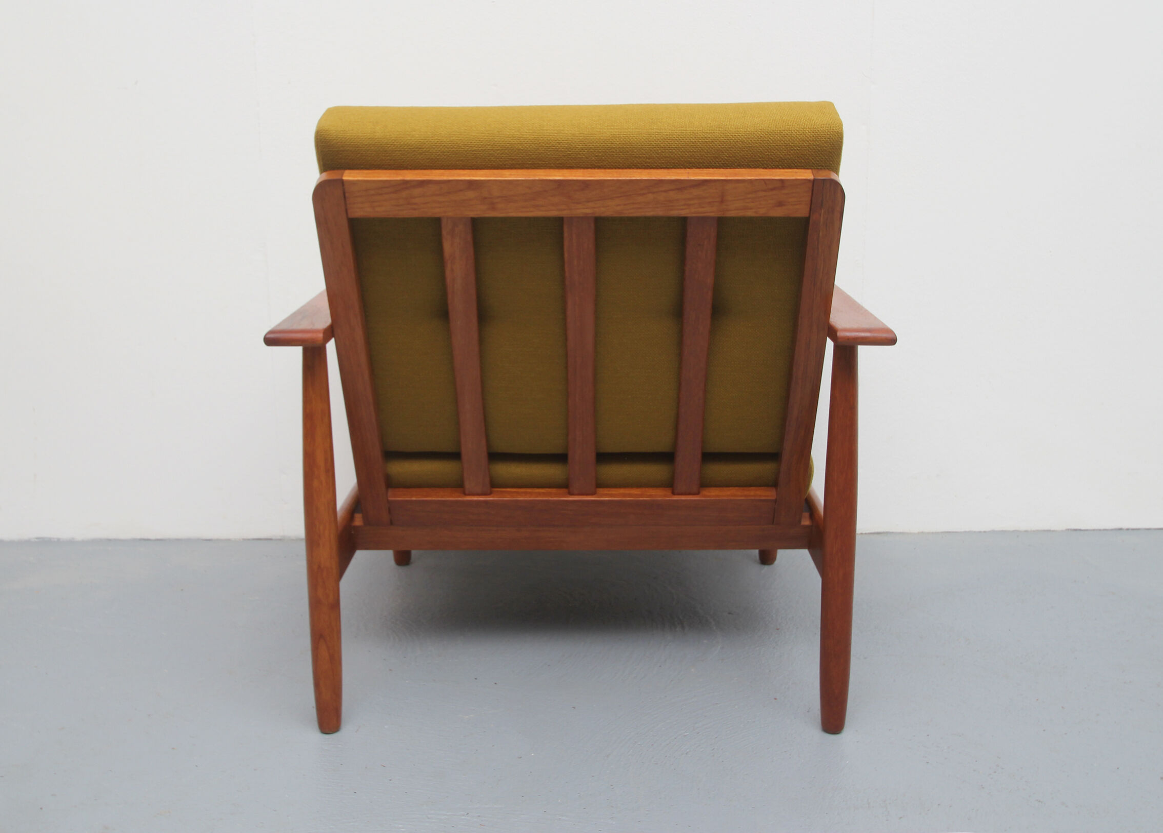 1960s armchair in teak, fabric mustard yellow