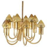 Hans-Agne Jakobsson 12-Armed Brass and Glass Model T 789/12 Chandelier, 1960s