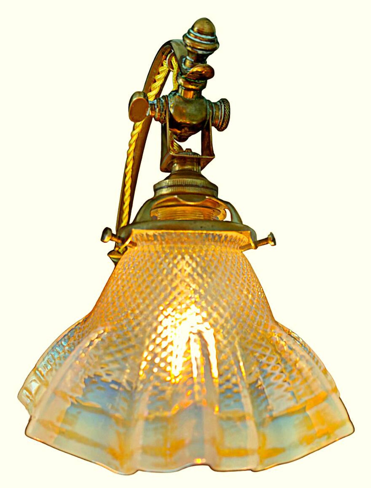 Lamp art & craft foot gooseneck was benson adjustable bronze and lampshade tulip iridescent crystal