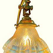 Lamp art & craft foot gooseneck was benson adjustable bronze and lampshade tulip iridescent crystal