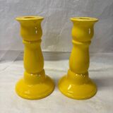 Ensemble de 2 bougeoirs en céramique jaune vintage