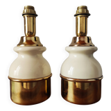 Pair of vintage brass and ceramic lamps