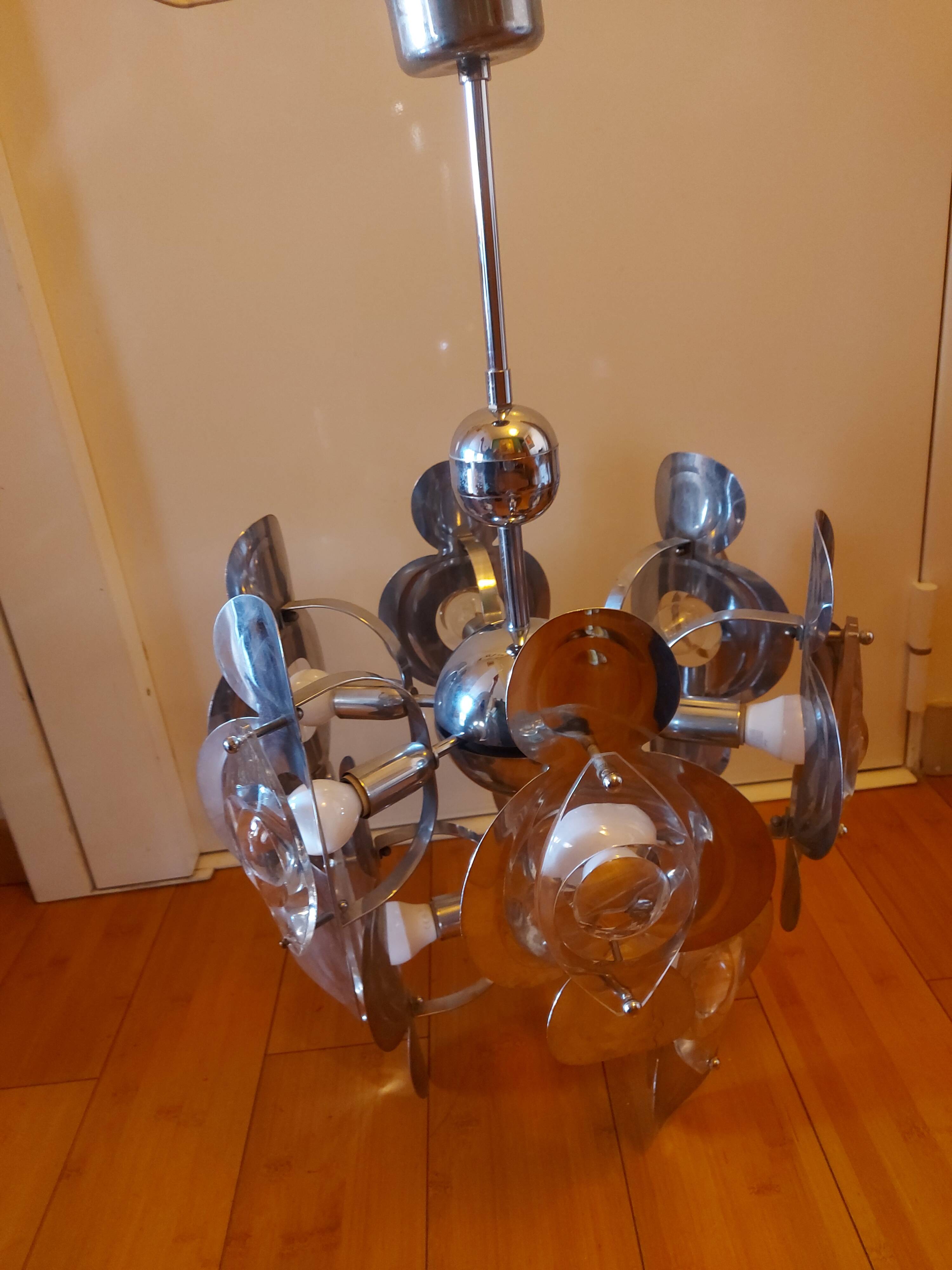 Vintage chandelier 70'S Oscar Torlasco , 9 lights
