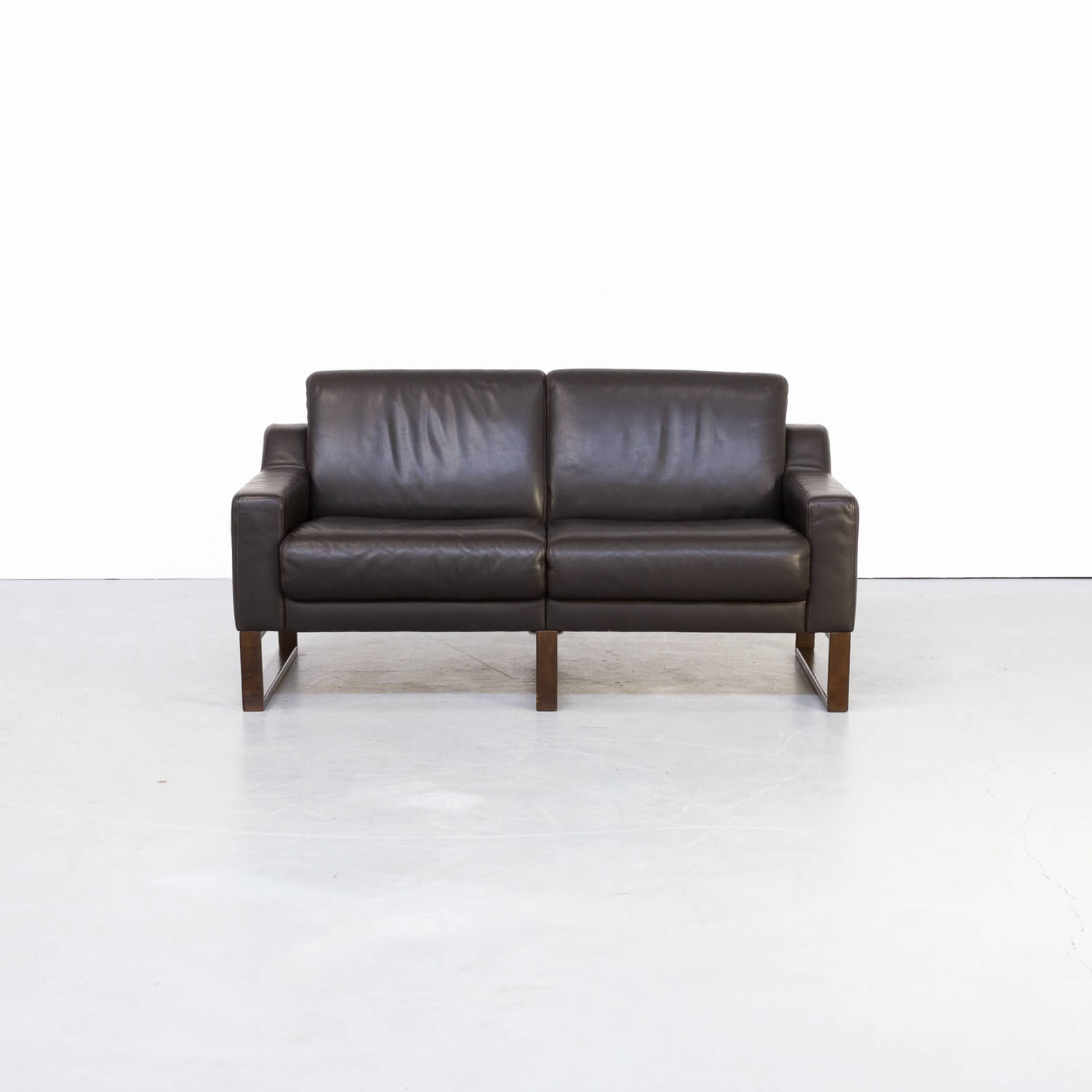 90s Brown leather two seater sofa