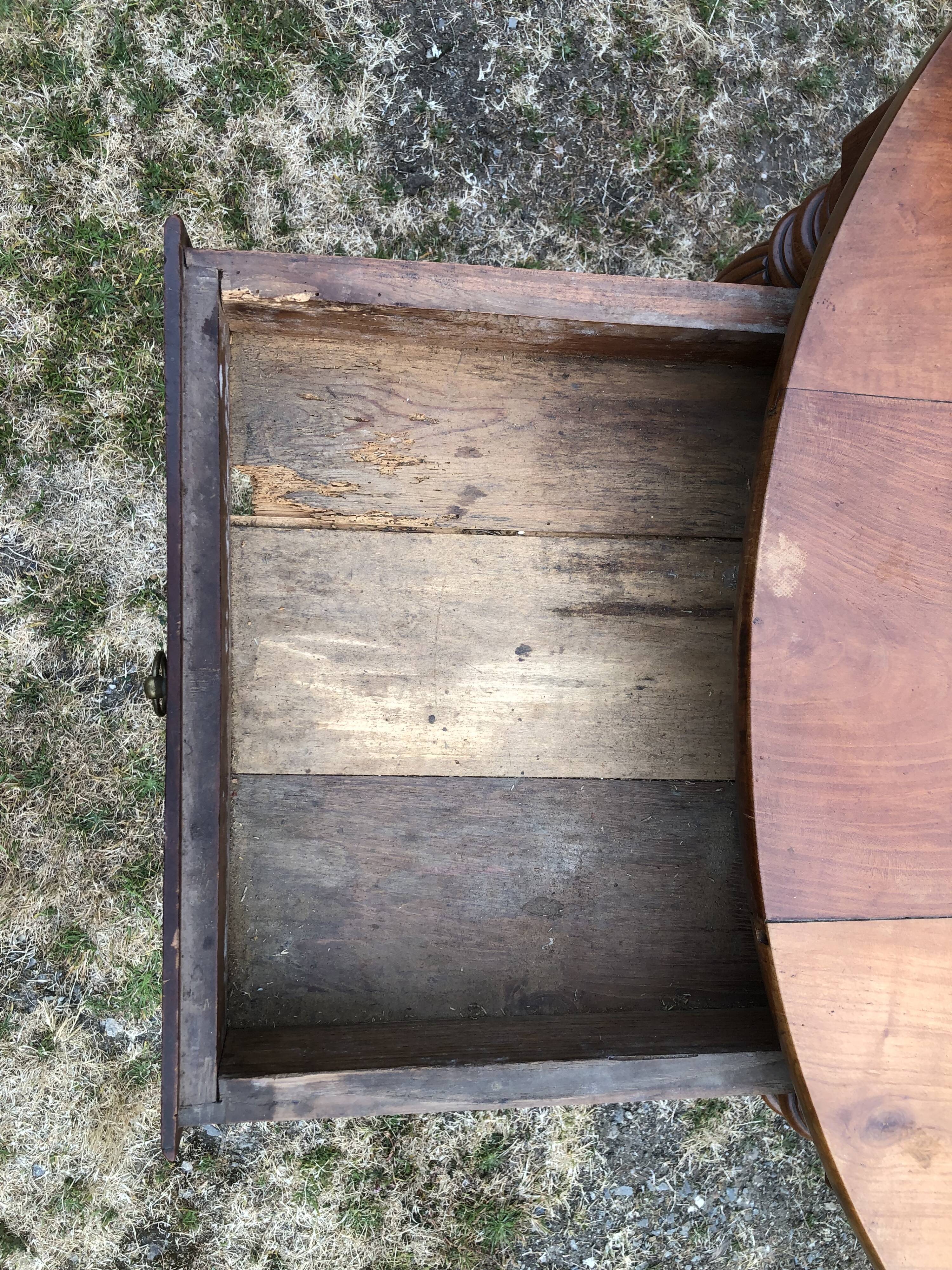 Louis Philippe oval drop-leaf table in solid cherry wood with 2 drawers.
