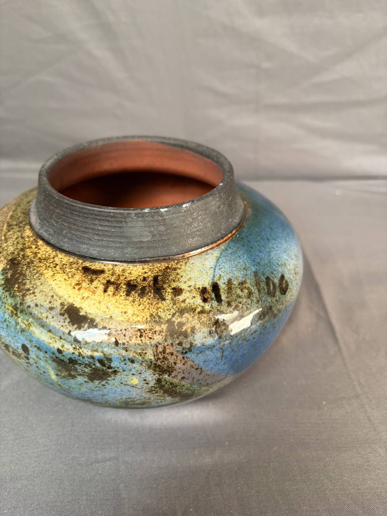 Old Round Vase Ceramic Germany Signed Erik Blue Decor