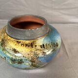 Old Round Vase Ceramic Germany Signed Erik Blue Decor