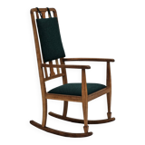Fauteuil à bascule danois à dossier haut rembourré, laine de meuble kvadrat, années 1950-60,