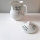 Vintage cream pot with Art Deco pattern and its lid.