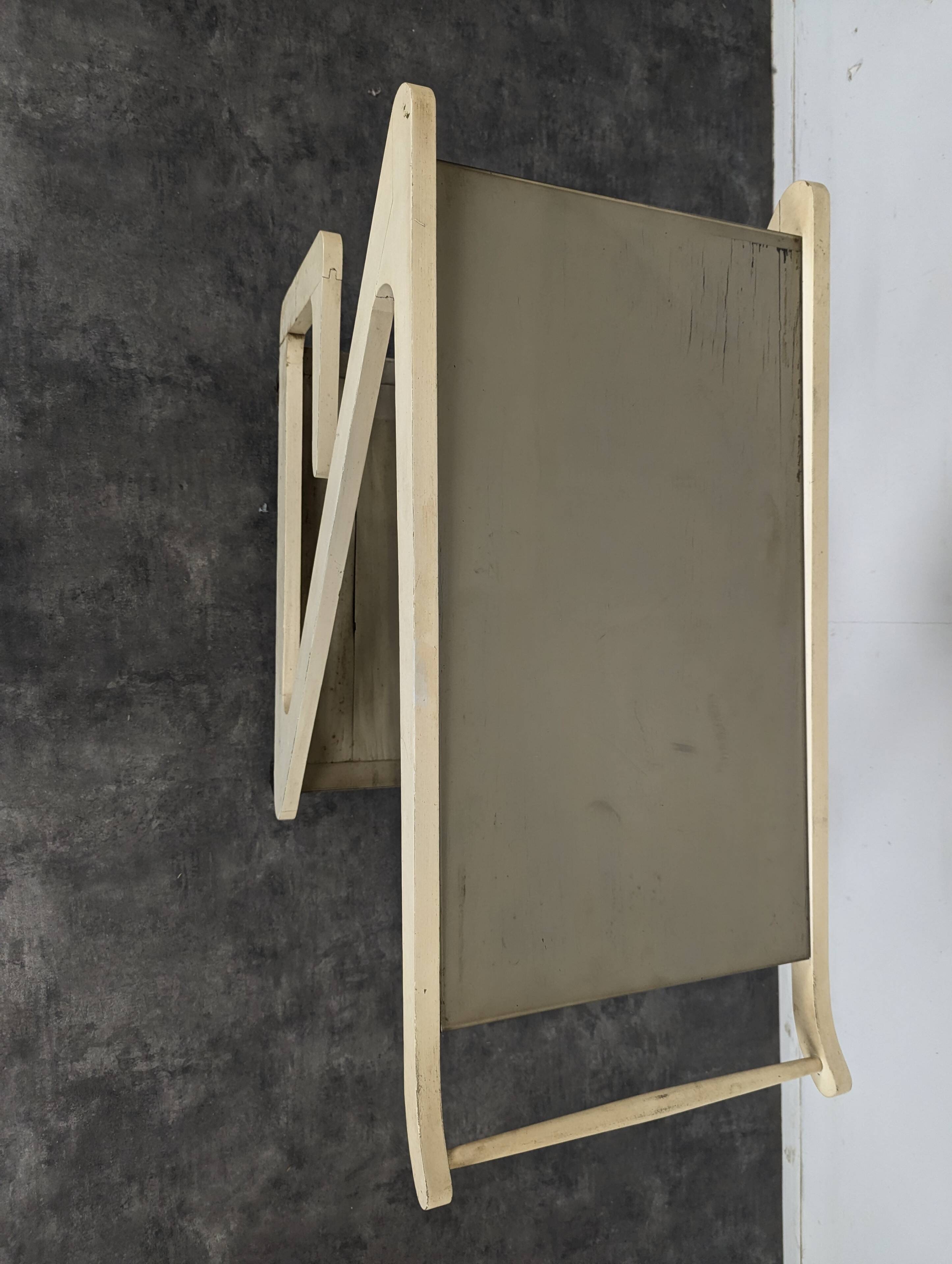 White lacquered Z-shaped rolling dessert trolley with smoked glass from the 1970s.