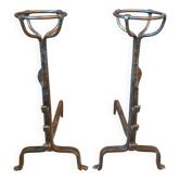 Pair of fire dogs, bucket andirons from the 19th century.