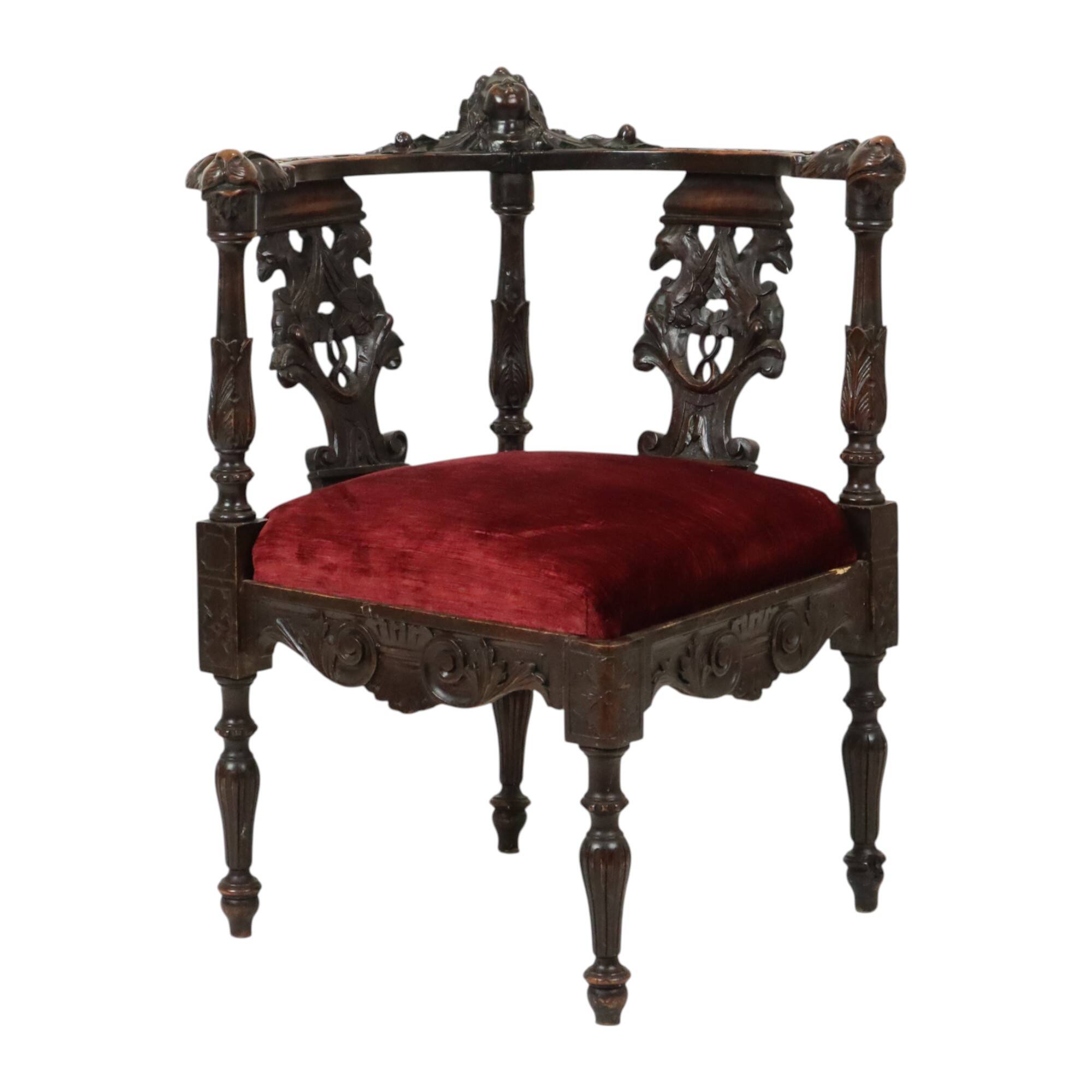 Antique Italian Oak Corner Chair Renaissance Style