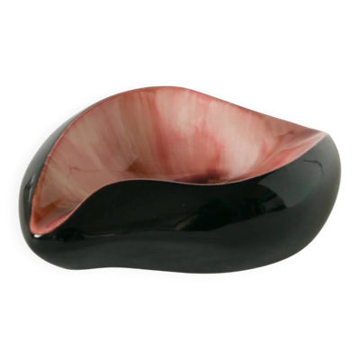 Vide-poche en céramique, forme libre, noir et rose, 1970