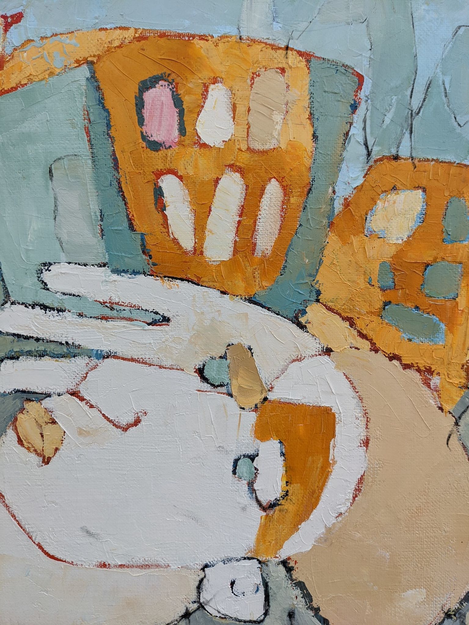 1998 "The Trio" Modernist Style Swedish Expressionist Portrait Oil Painting, Framed