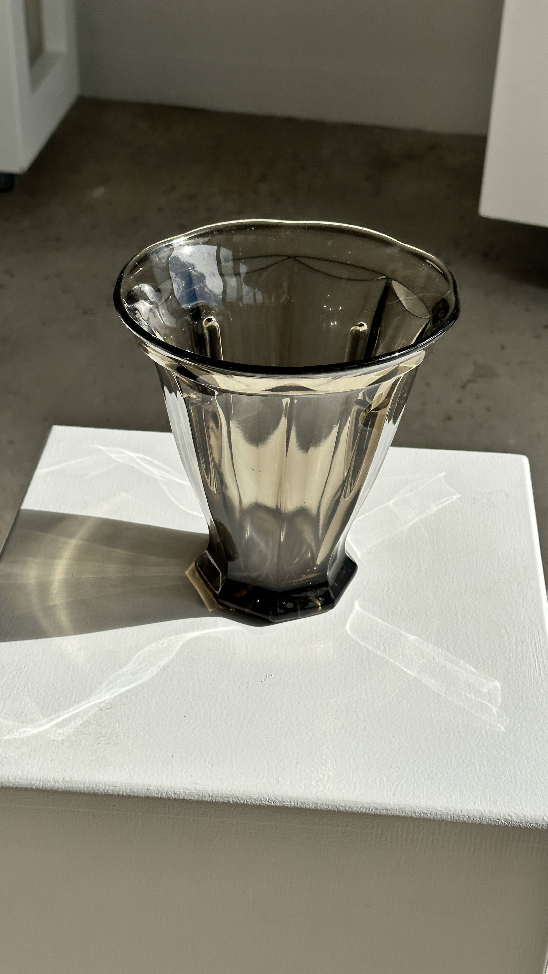 Smoked molded glass vase H:17cm