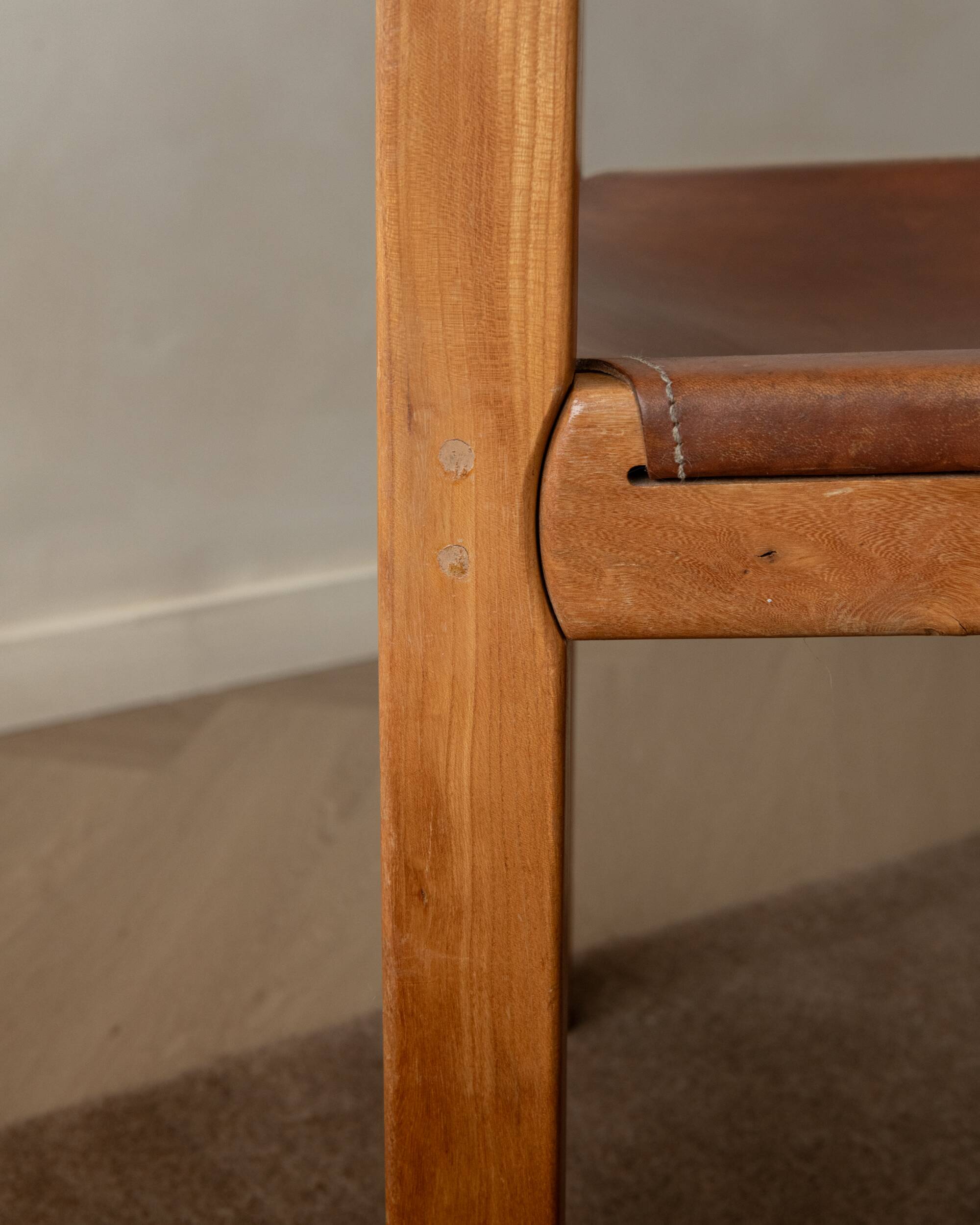 Brutalist Elm and Leather Dining Chairs by Maison Regain, 1970s, Set of 4