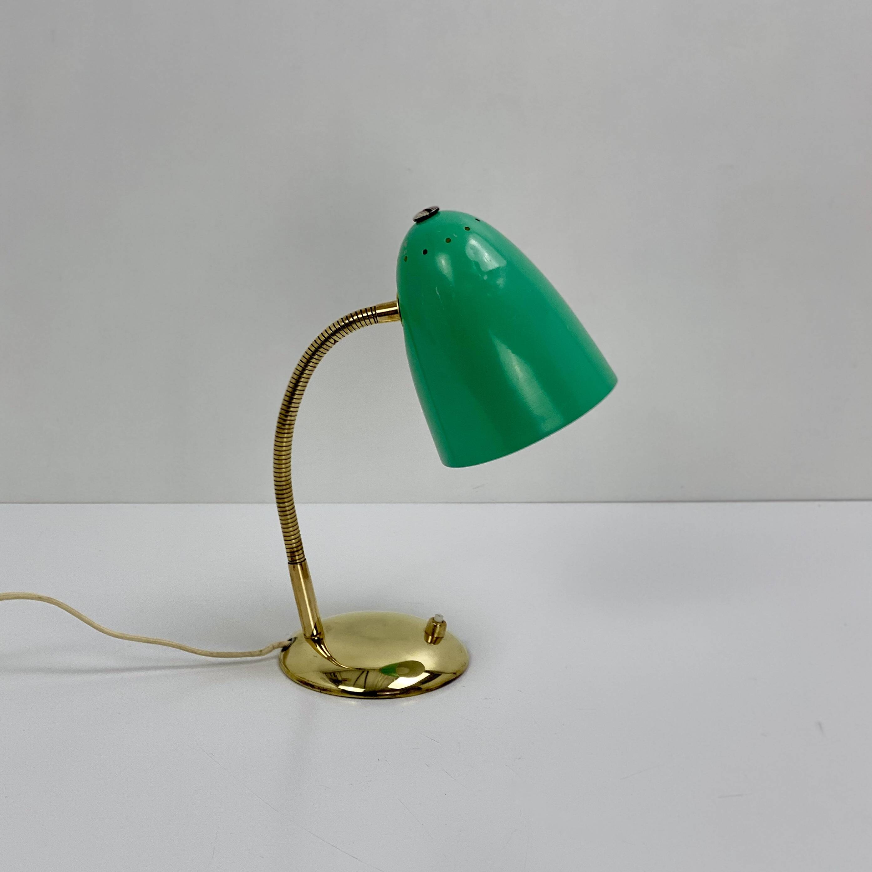 Lampe vintage verte et laiton, 1950