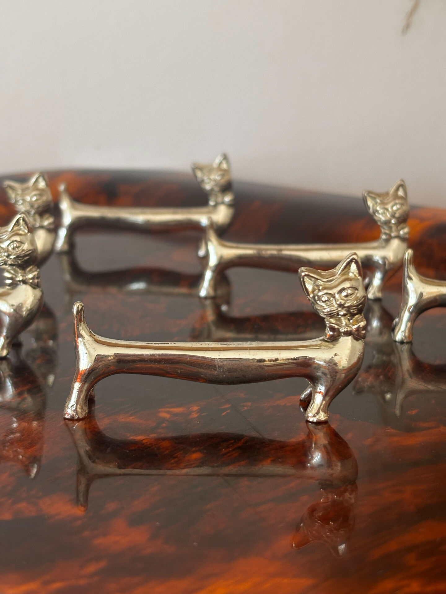 Set of 6 silver-plated cat knife rests