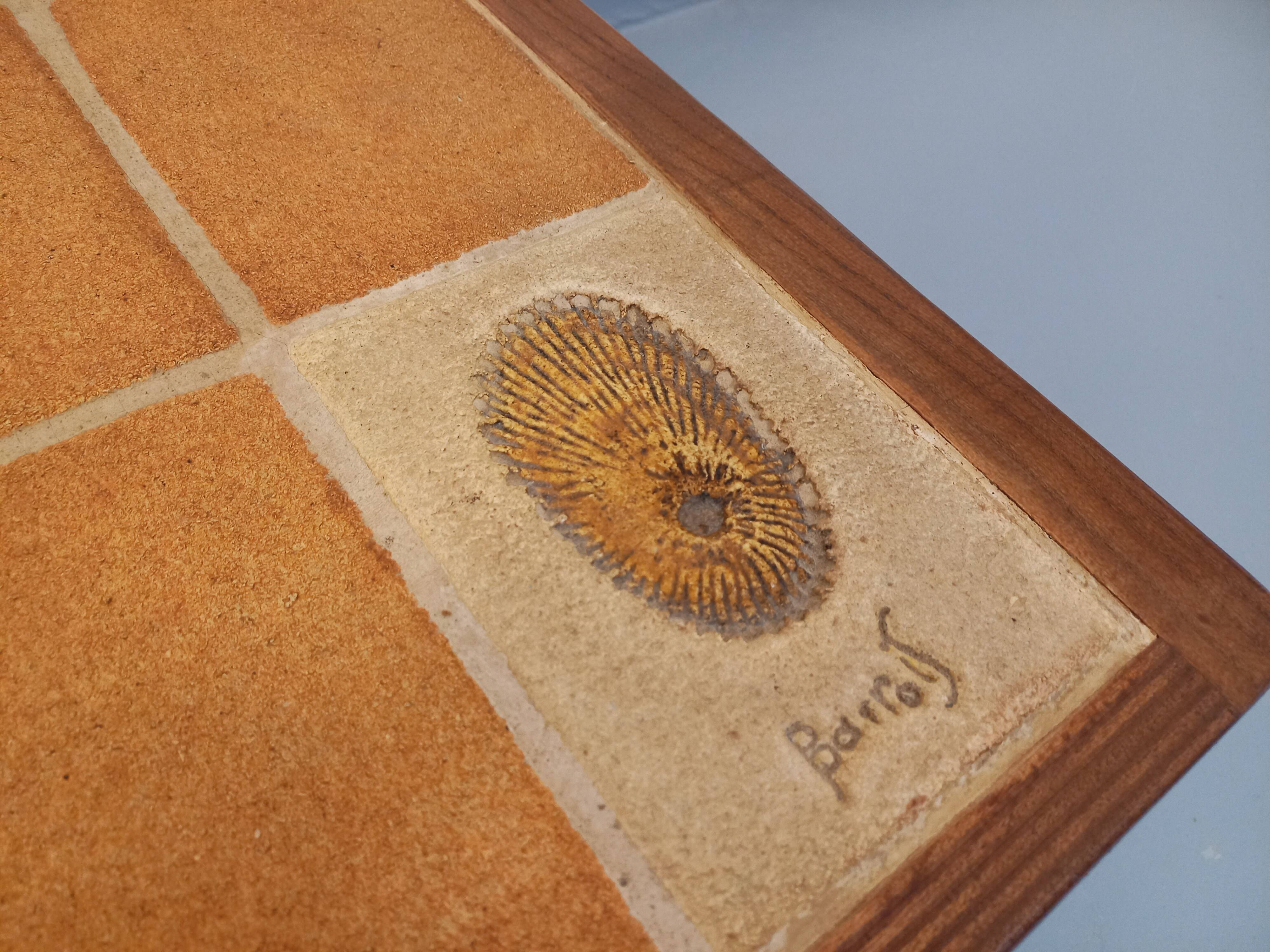 Barrois vintage shell-patterned comma coffee table in wood and ceramic.