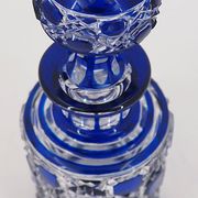 Baccarat, cut crystal bottle, blue lined, diamond gemstones, 14.8 cm.