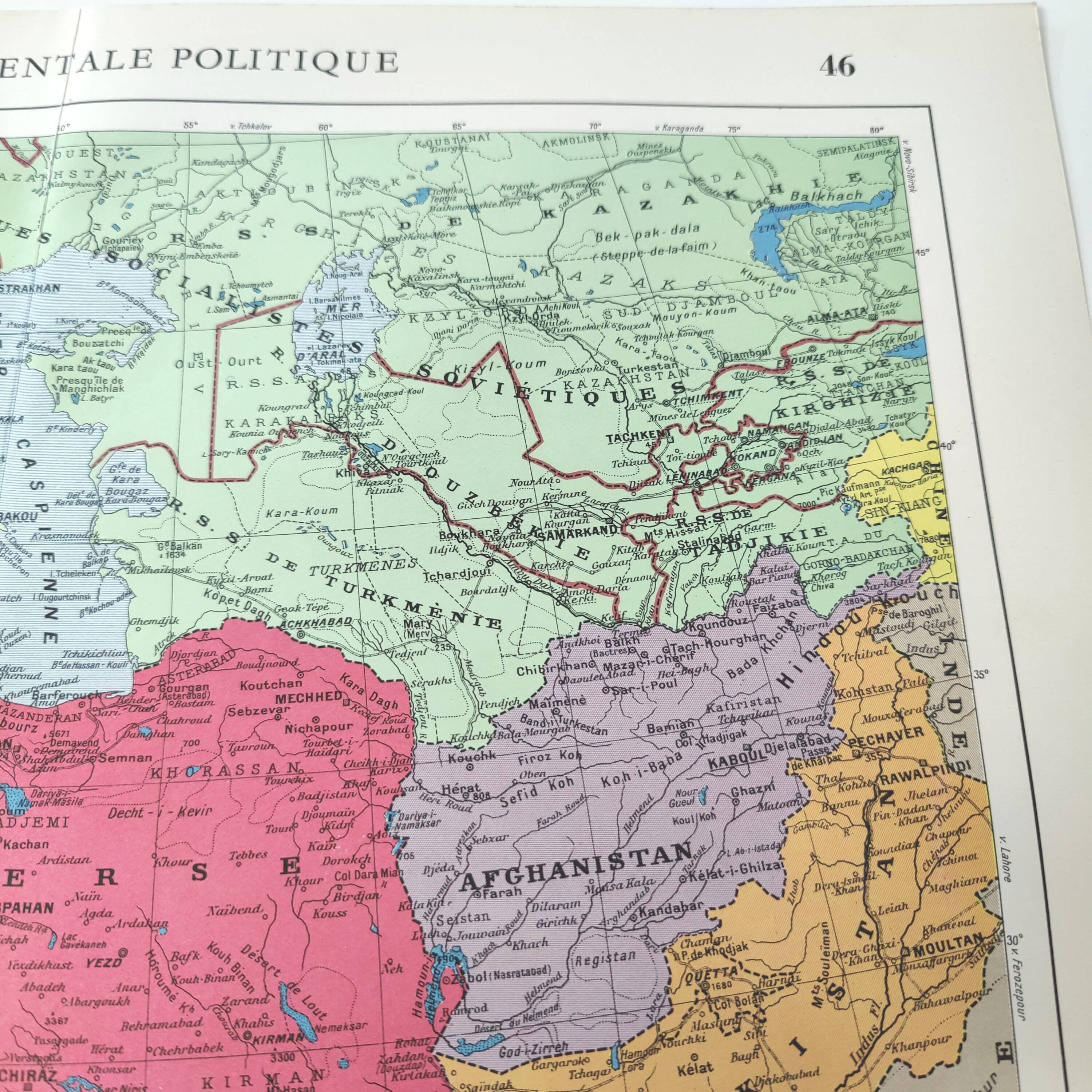 Vintage Western Asia map 43x43cm from 1950