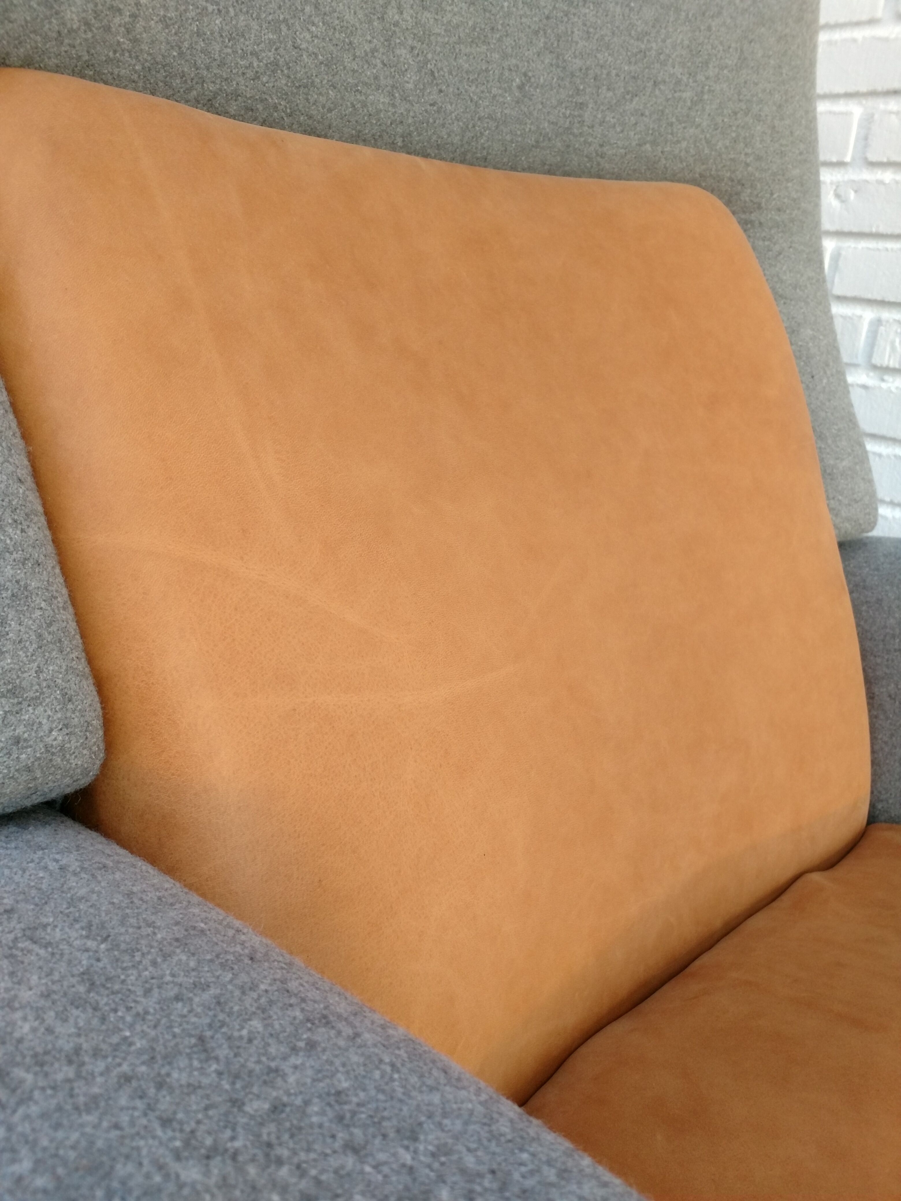 Danish designed armchair 70's, wool, nubuck leather, completely renovated