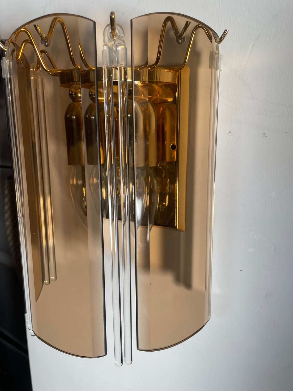 Pair of Italian smoked glass wall lights 1970