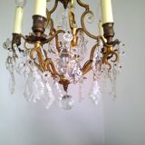 French antique bronze glass & crystal 5 light cage chandelier 4032