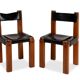 Pierre Chapo. Series of 8 "S11" chairs in elm and leather. 1960s-70s.