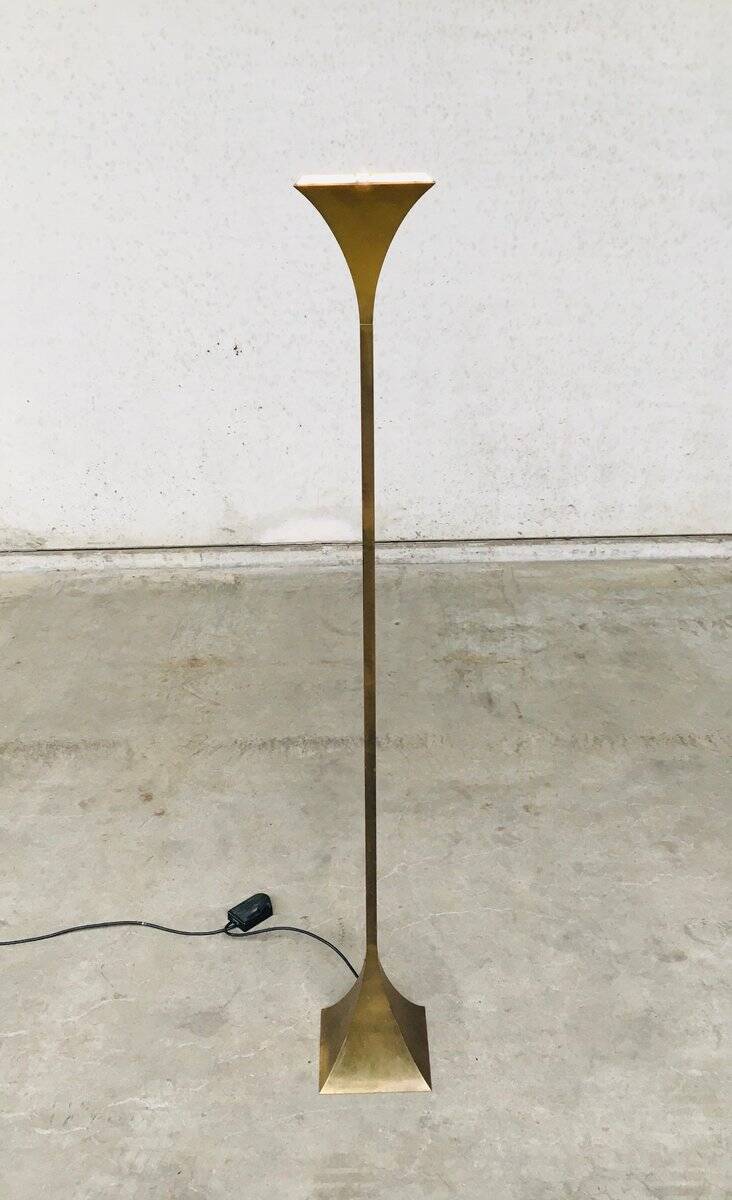 Postmodern Design Brass Fluted Torchiere Floor Lamp by Relco, Italy, 1980s