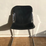 Set of 6 chairs in chrome metal and black leather - 1970