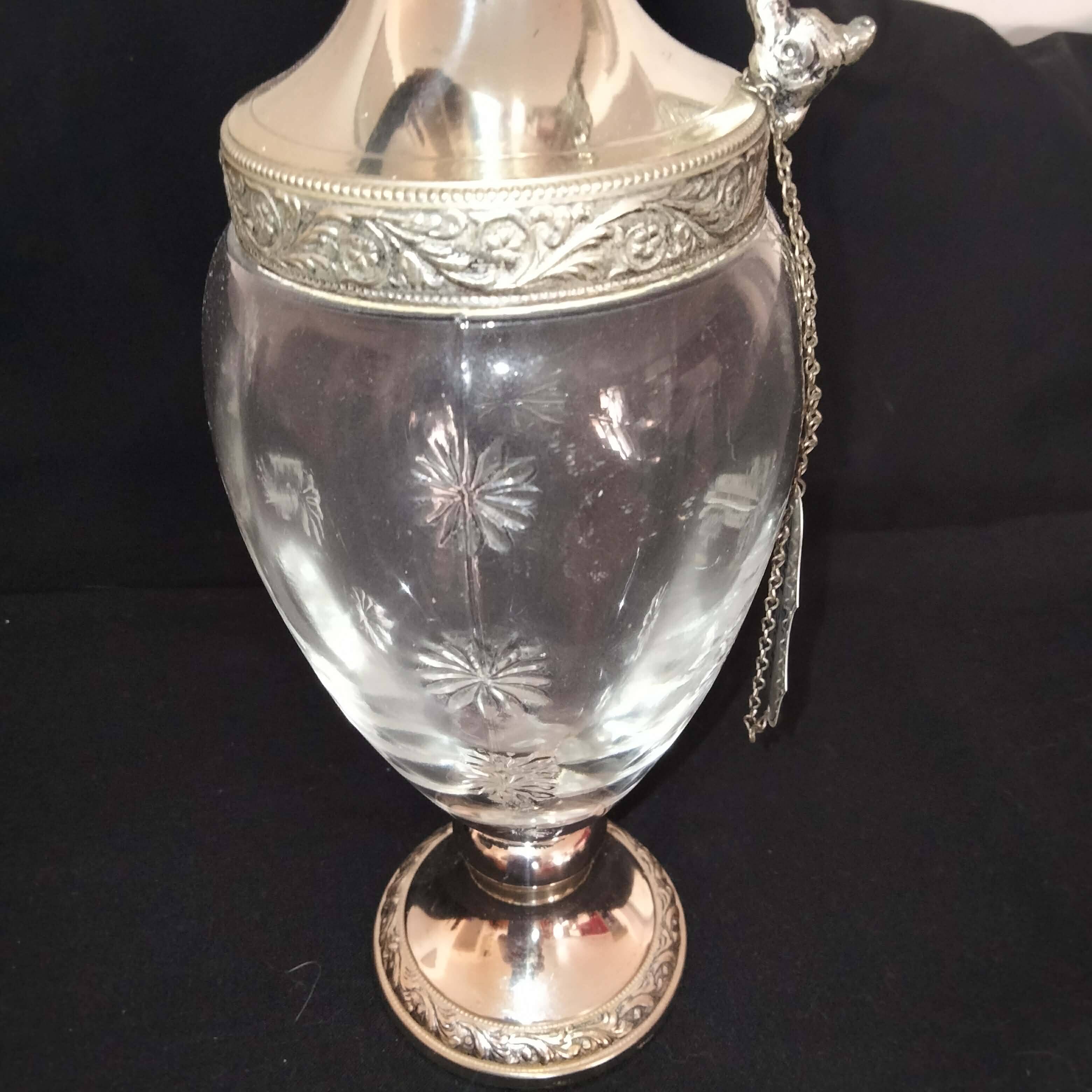 Vintage glass and metal carafe